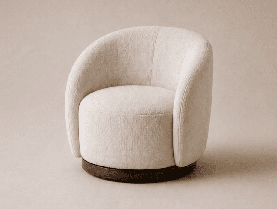 Chairs — cream bouclé swivel armchair