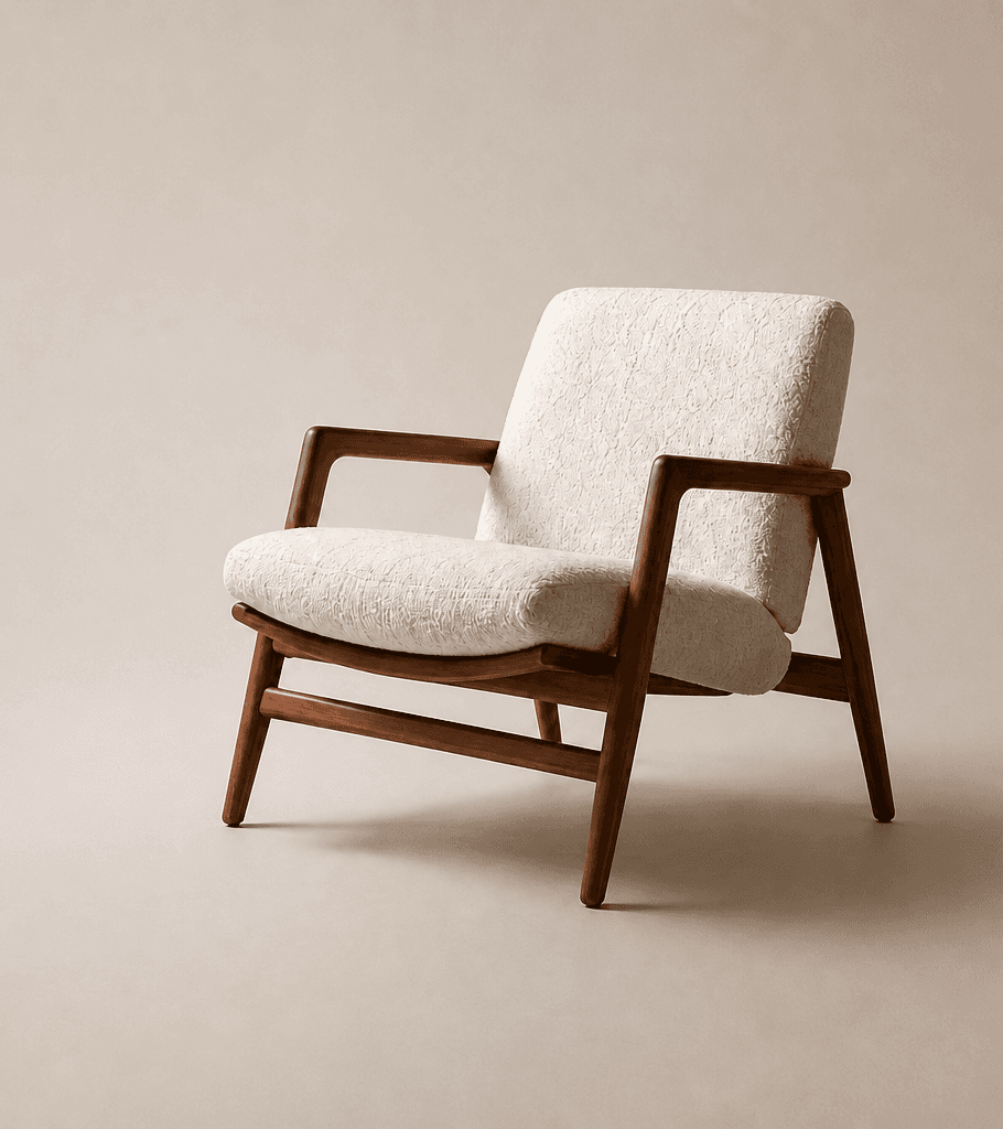 Elara lounge chair in oiled oak with a bouclé seat